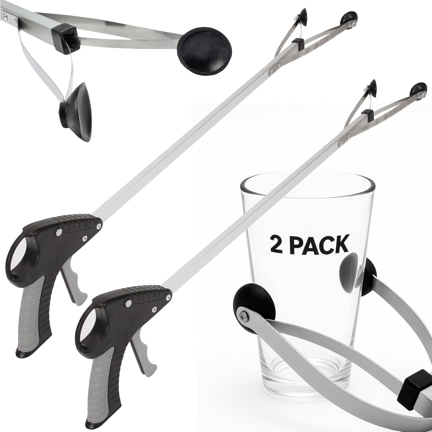 Vive Suction Cup Grabber Reacher 32" - Elderly Grab It Reaching Pickup Tool | Heavy Duty for Seniors - Trash, Sticks, Litter Picker Upper - Extra Long Reach Handle & Handy Extension Arm Claw