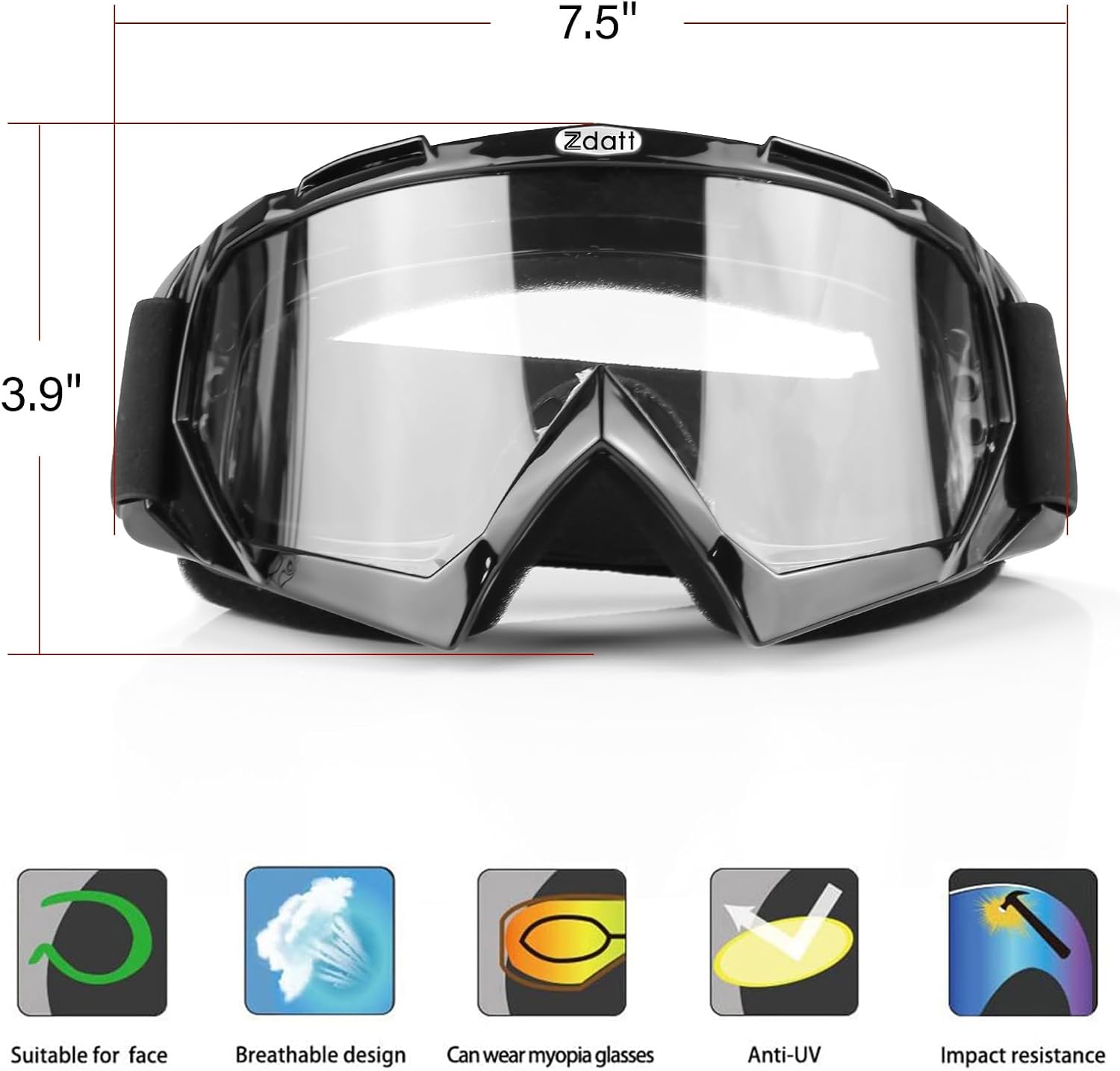 Dirt Bike Goggles, ATV Motorcycle UTV MX OTG Accessories Goggle Glasses & Anti Fog Ski Goggles, Racing Skiing Dirtbike