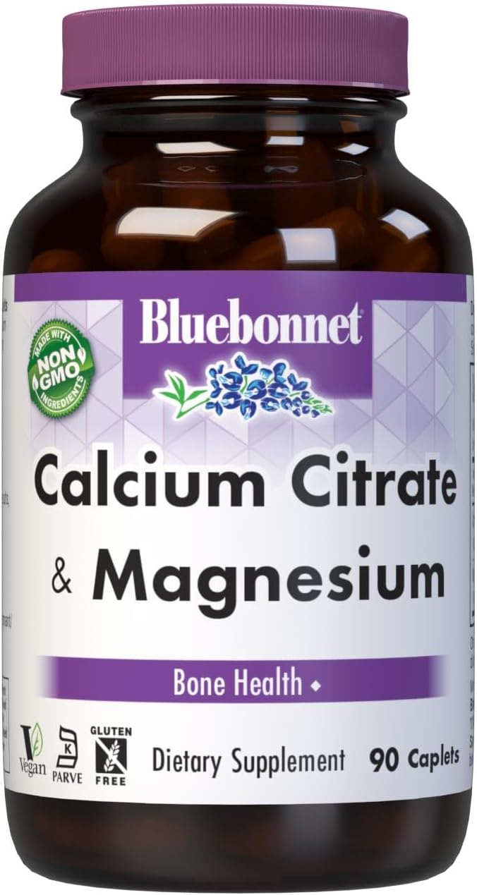BlueBonnet Calcium Citrate Plus Magnesium Caplets, 90 Count | Bone Health; Non-GMO, Vegan, Kosher Certified, Gluten-Free, Soy-Free, Dairy-Free