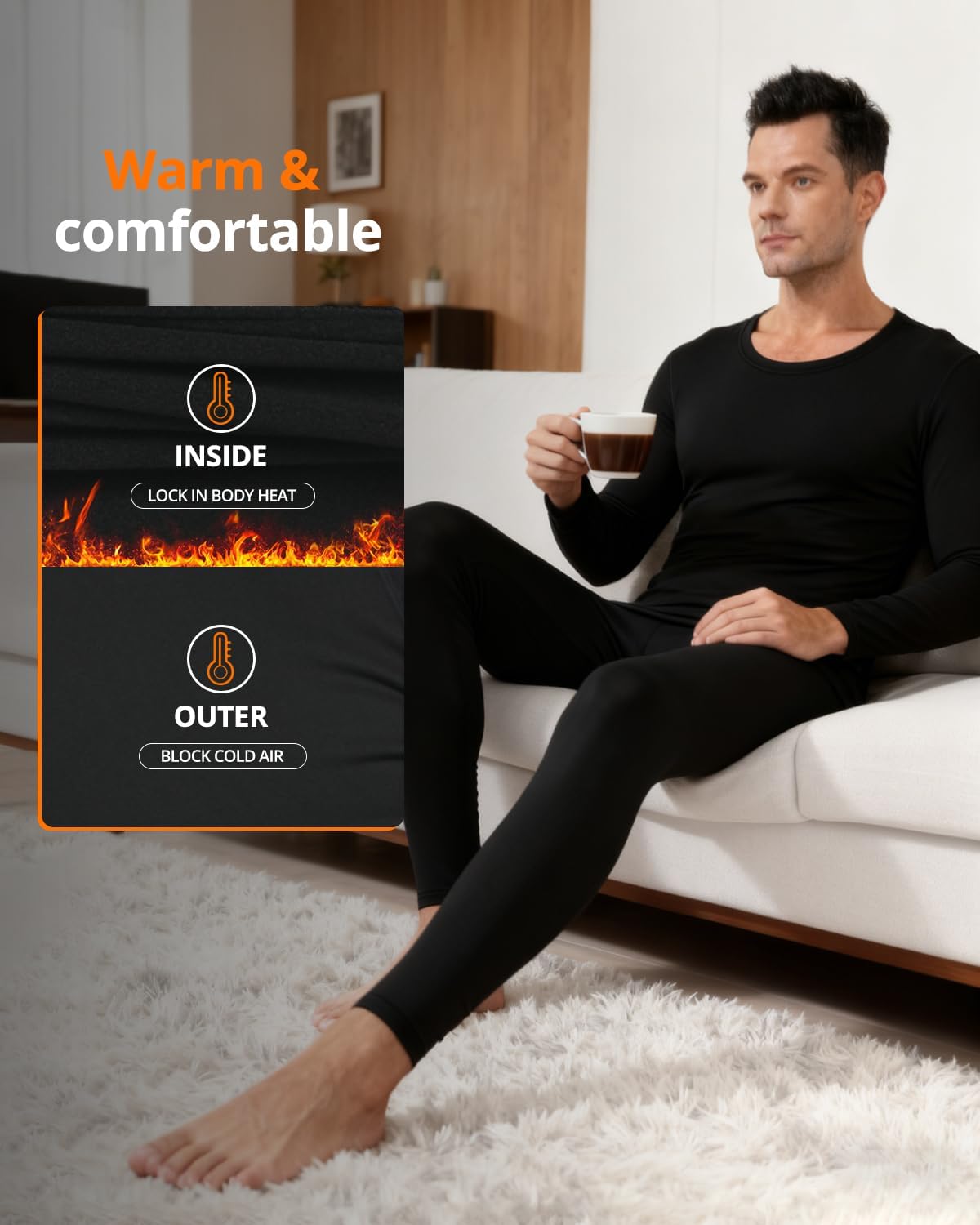 PISIQI Thermal Underwear Men Long Johns Set Ultra-Soft with Fleece Lined Base Layer Winter Skiing Warm Top & Bottom