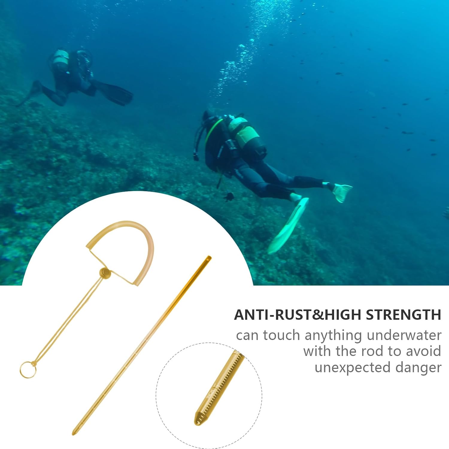 ORCATORCH Scuba Diving Pointer 13 inchs Aluminum Alloy Lobster Tickle Pointer Underwater Shaker Noise Maker Dive Stick Rod with Lanyard Multifunctional Scuba Diving Accessories