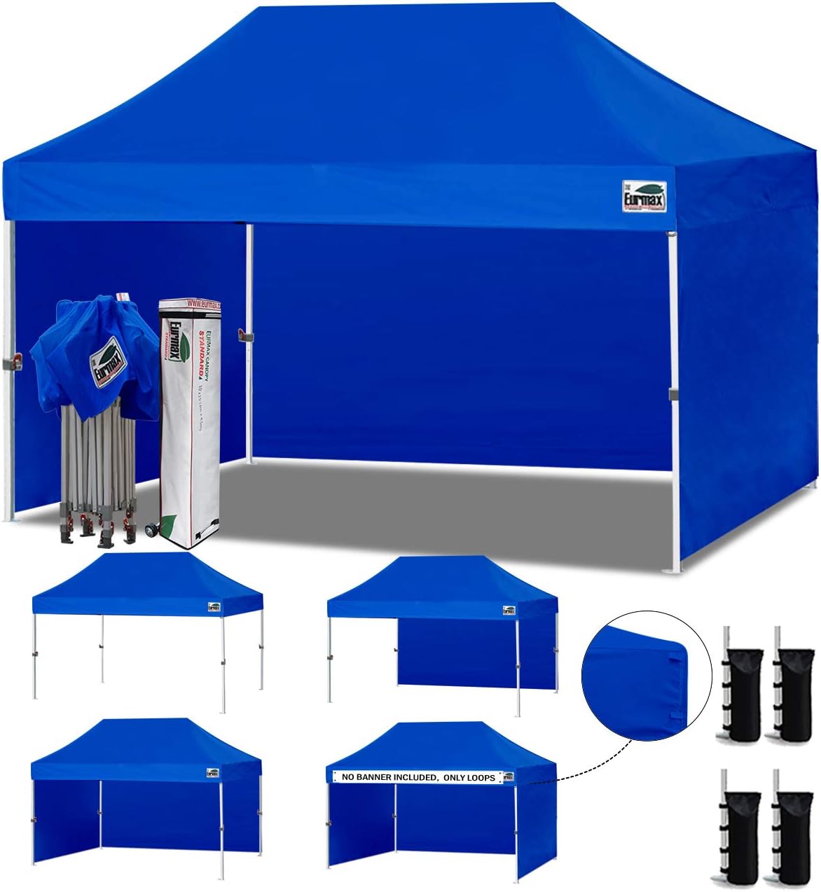 Eurmax USA 10x10 Pop Up Canopy Tent,Commercial Tent with Patented No-Tip Rolling Bag,4 Zippered Removable Walls,UV & Water Resistant Canopy Top,Heavy Duty Outdoor Gazebo,Instant Shelter(White)