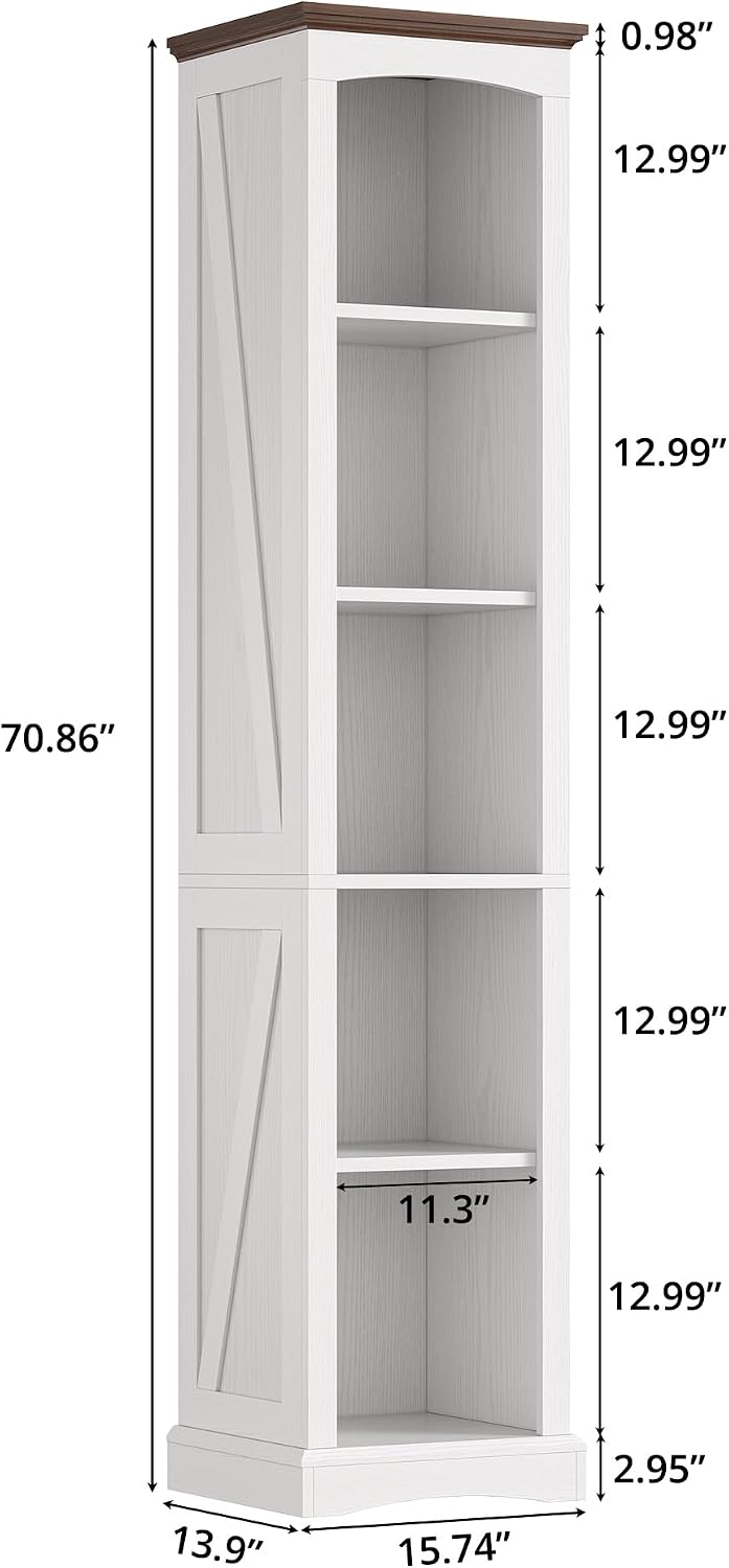 IRONCK 70" Tall Narrow 5-Tier Bookshelf, Farmhouse Bookcase White | White finish, anti-tip design, wood thick open shelf, cube storage for home office