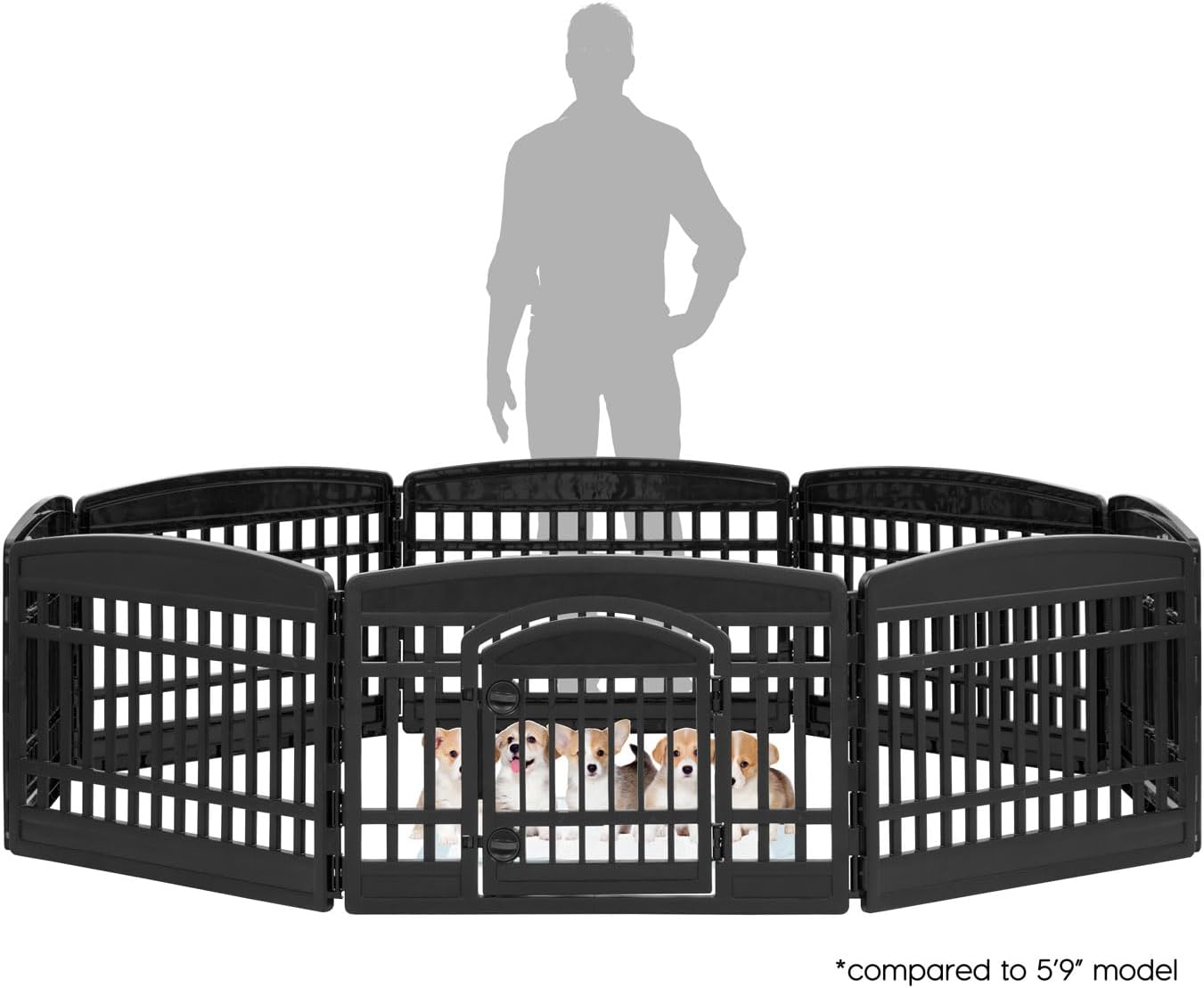 IRIS USA 4-Panel Dog Playpen, Pet Enclosure, Black | Pet Containment, Configurable Layout, Multi-Shape Setup, Custom Pen Configuration, Stable Non-Tip Base, Tool-Free Assembly