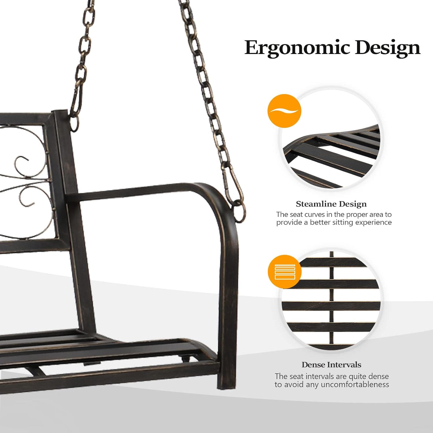 VINGLI Heavy Duty Metal Porch Swing, 660 LBS Outdoor Swing Bench, Curved