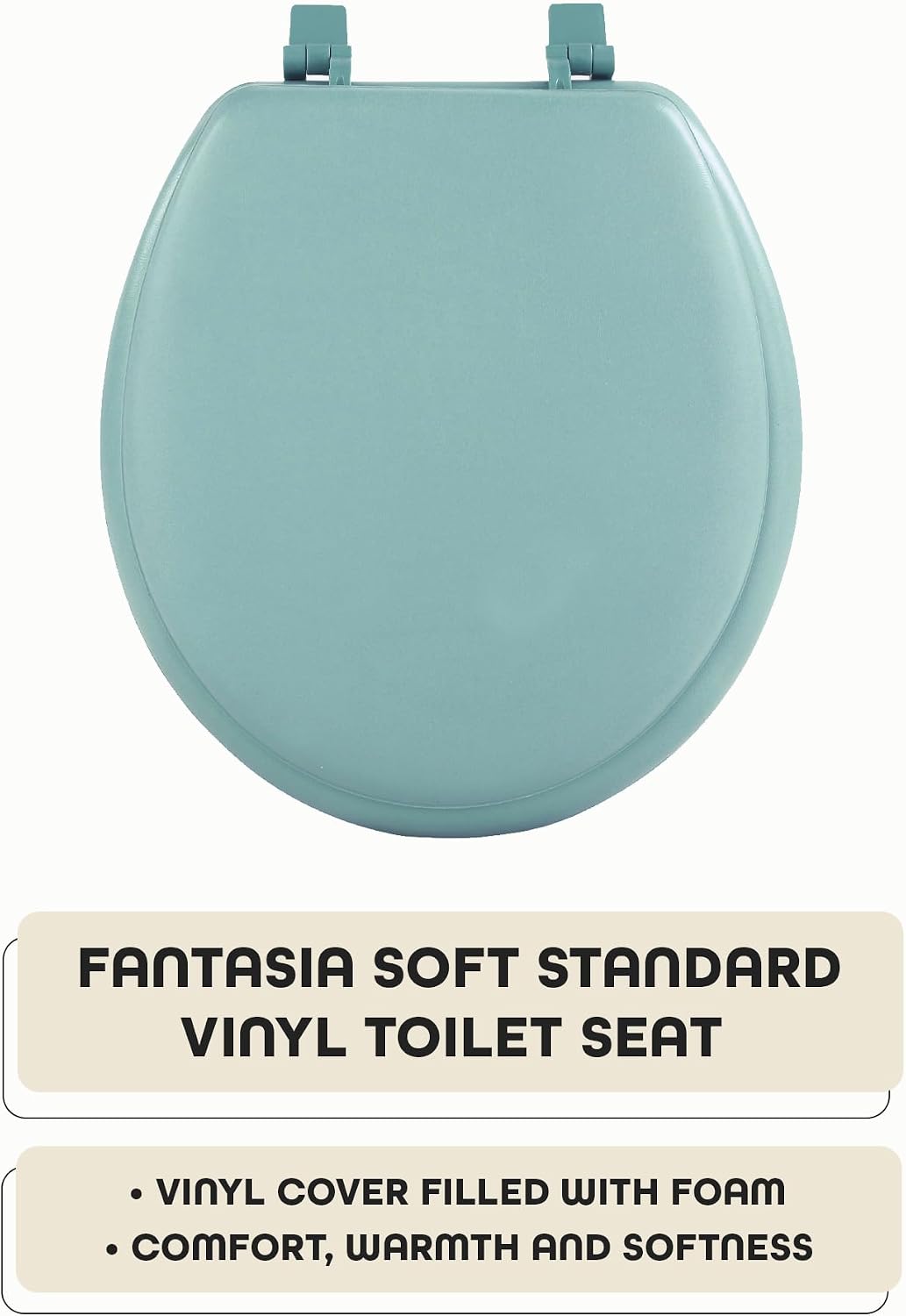 Soft Elongated Vinyl Toilet Seat, Black - 19 Inch Soft Vinyl Cover with Comfort Foam Cushioning - Fits All Elongated Size Fixtures - Easy to Install Fantasia by Achim Home Decor