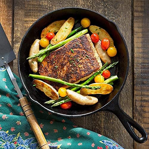 Cast Iron Skillet 3-Piece Set w/Cookbook - Heavy-Duty Professional Restaurant Chef Quality Pre-Seasoned Pan Cookware - 10", 8", 6.25" Pans - For Frying, Saute, Cooking, Pizza - Black