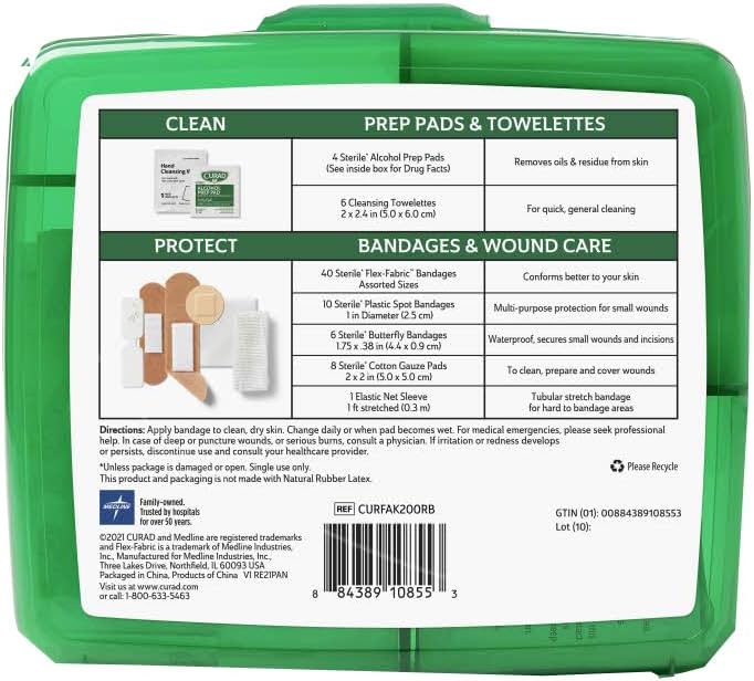 Curad Compact First Aid Kit, Green 75 Items, 1 Each