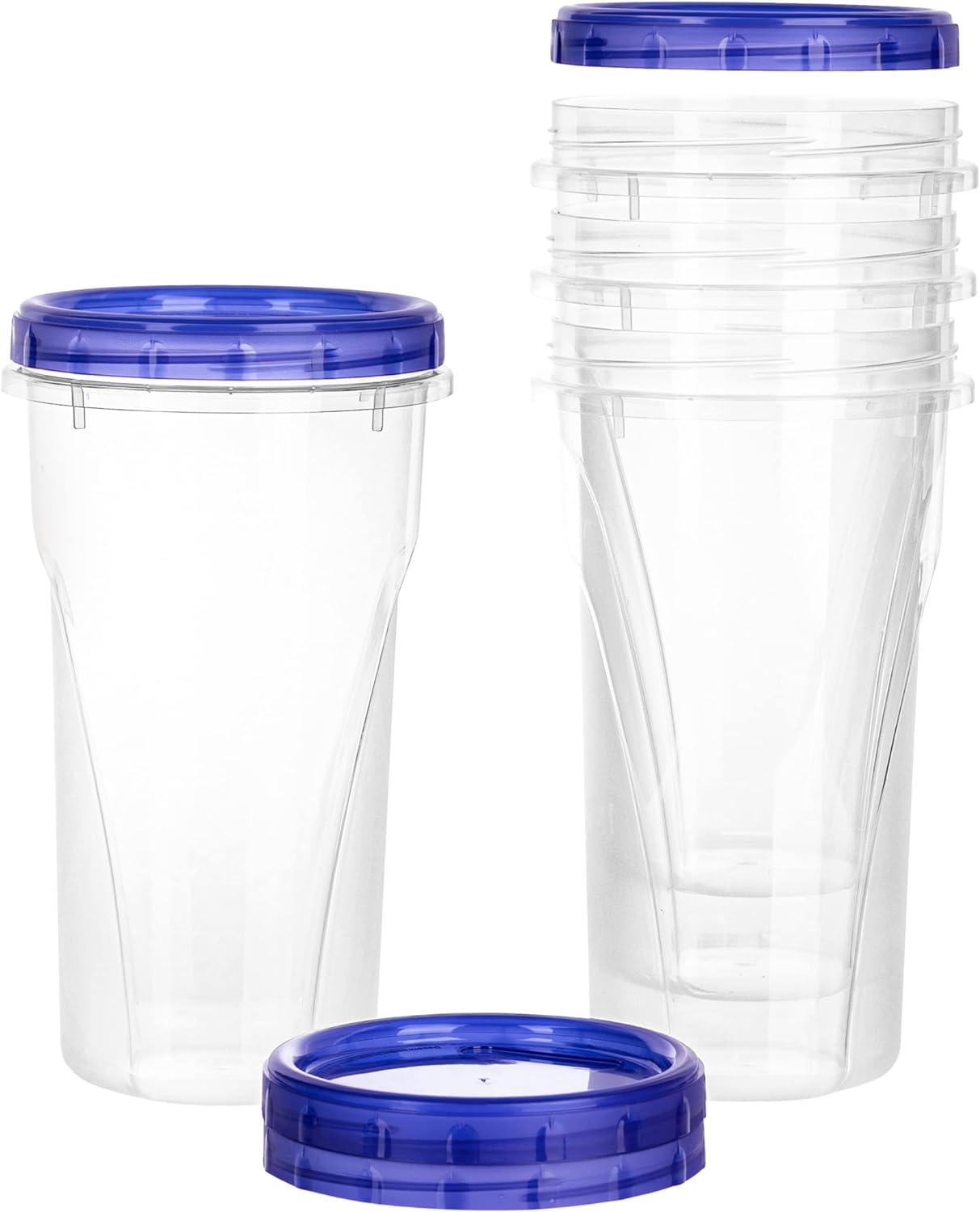 PLASTICPRO Twist Top Deli Containers Clear bottom With blue [32 oz 3 Pack]