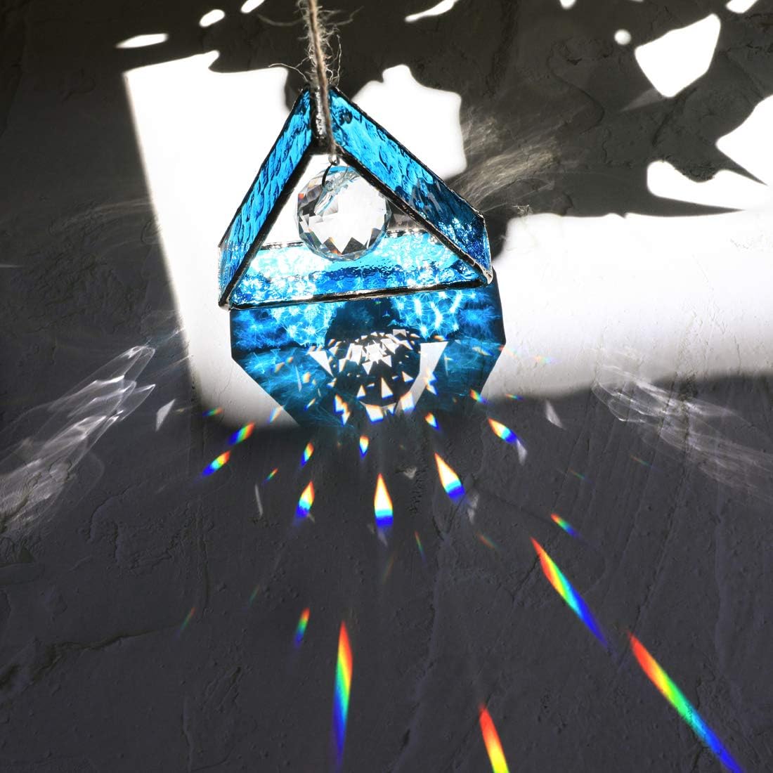 Green Stained Glass Pyramid Suncatcher Window Hanging Prism Decor
