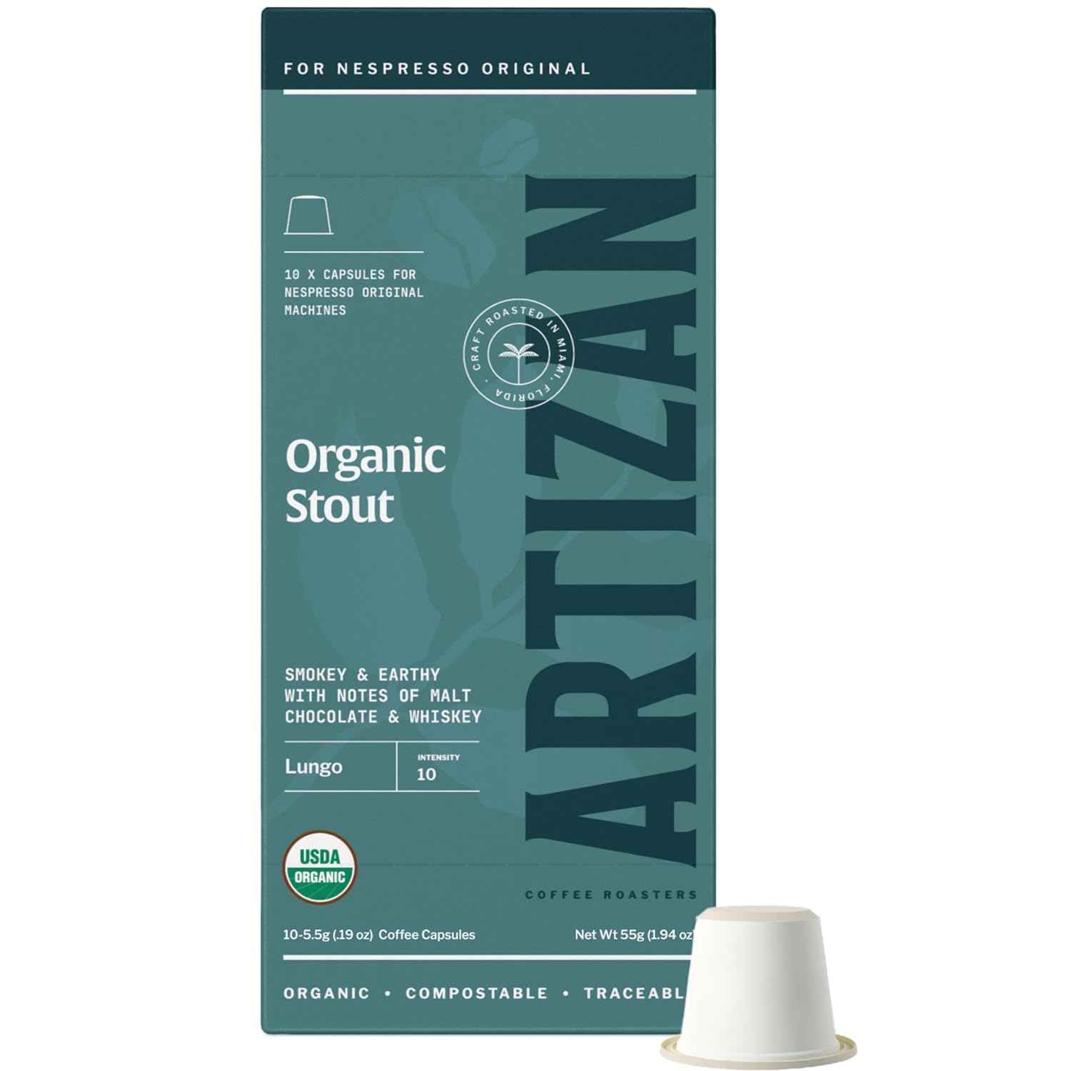 Artizan Coffee USDA Organic Espresso Coffee Capsules For Nespresso Original | Signature Blend Variety | 40 Compatible Compostable Pods