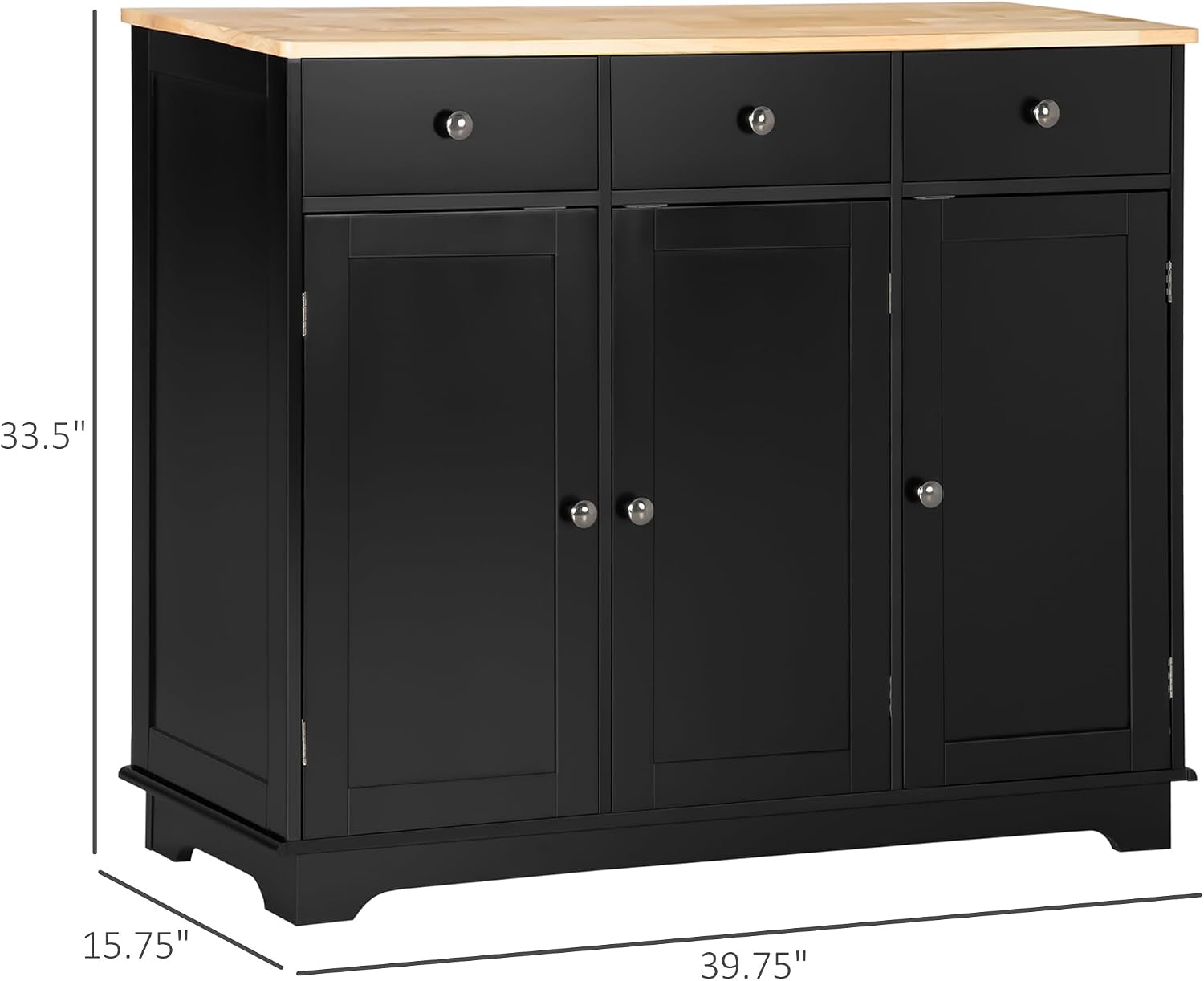 HOMCOM Sideboard Buffet Cabinet Solid Wood Countertop White