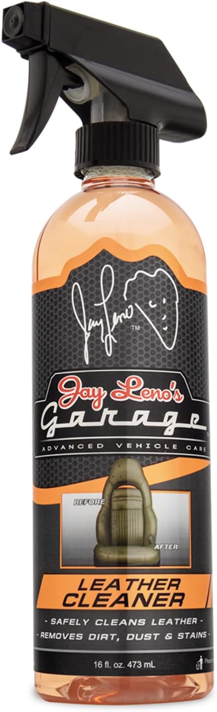 Jay Leno's Garage Leather Cleaner – Deep-Cleaning Leather Seat Cleaner for Car Interior, pH-Balanced Car Refresher That Gently Cleans, Lifts Grime, Refurbish and Restores All Leather Surfaces (16 oz)