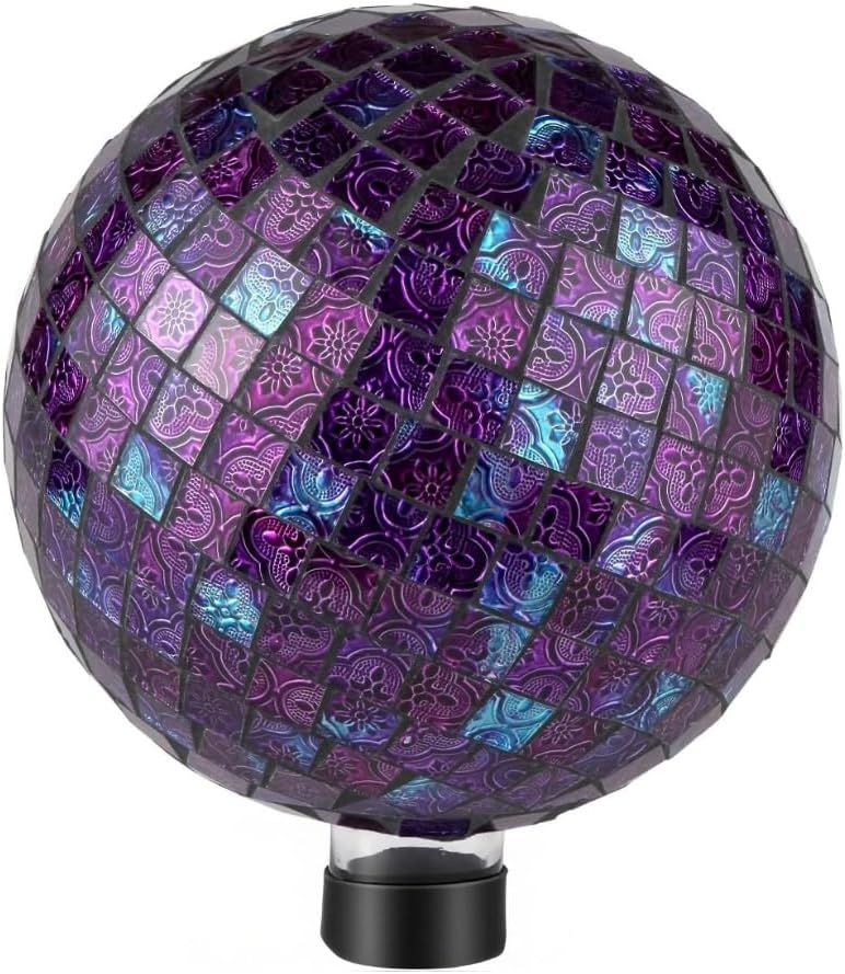 Lily's Home Colorful Mosaic Glass Gazing Ball, Designed with a Stunning Holographic Petal Mosaic Pattern to Bring Color and Reflection to Any Home and Garden, Red and Gold (10" Diameter)