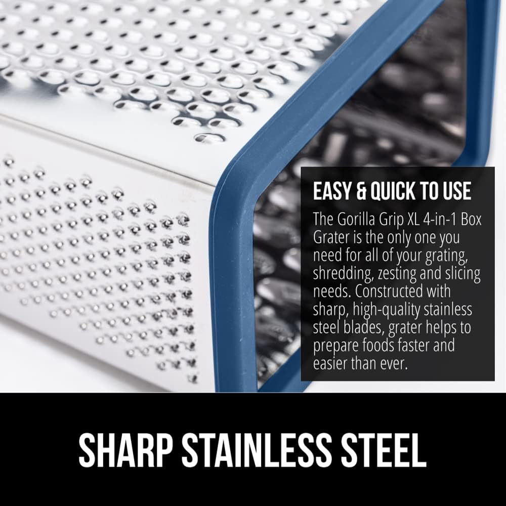 GORILLA GRIP® XL 4-Sided Stainless Steel BPA-Free Cheese Grater, Black
