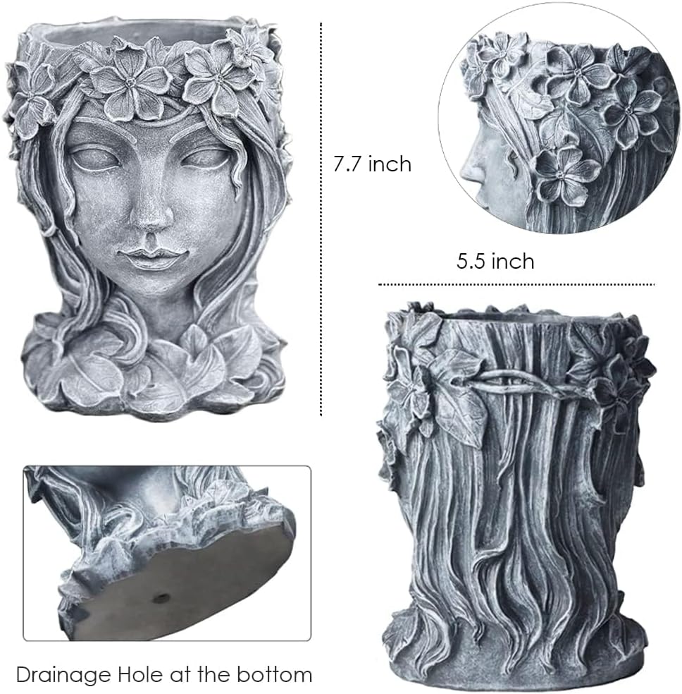 Head Planter Face Flower Pot Goddess Statue Planter Girl Portrait Container