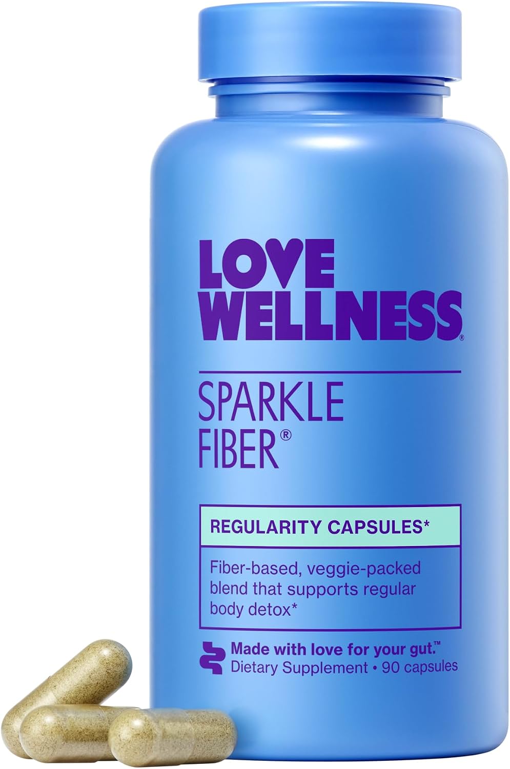 Love Wellness Sparkle Fiber| Fiber Supplement with Digestive Enzymes| 90 Ct