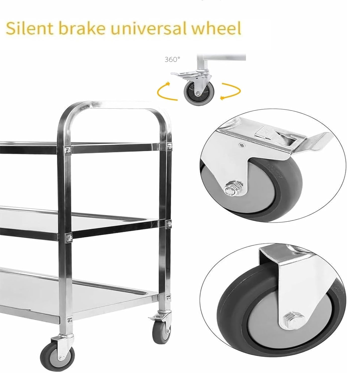 Nisorpa 3 Tier Kitchen Rolling Cart, Stainless Steel, L30 x W16 x H33 Inch