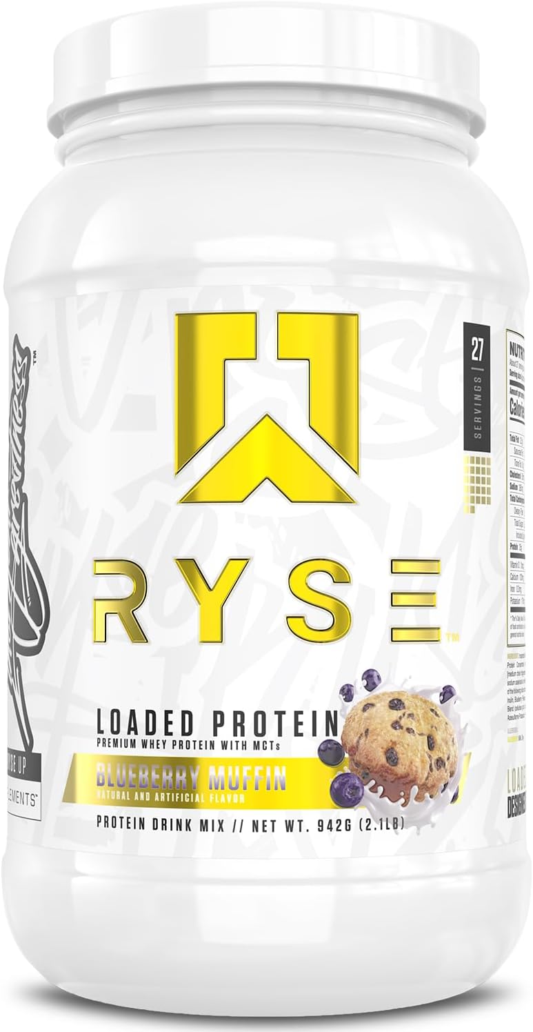 RYSE Loaded Protein Powder - Peanut Butter Cup - 25g Whey Protein Isolate & Concentrate with Prebiotic Fiber & MCTs - Low Carb, Low Sugar
