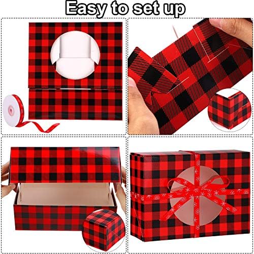 Aneco 12 Pack Christmas Cookie Boxes with Window Red and Black Plaid Holiday Treat Boxes Paper Food Boxes Xmas Gift Bags Cake Candy for Gift Giving