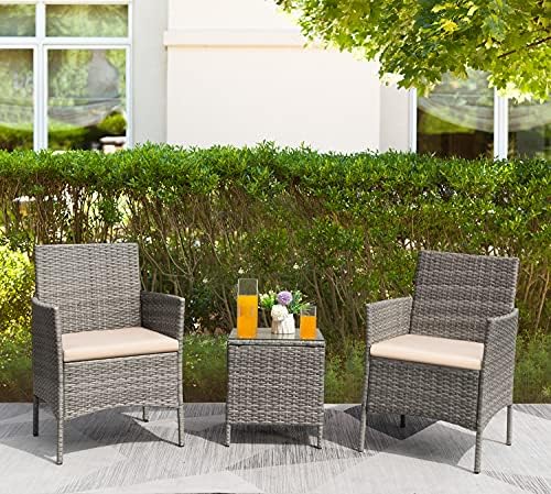Greesum 3 Pieces Patio Furniture Sets Outdoor PE Wicker Chairs,Beige