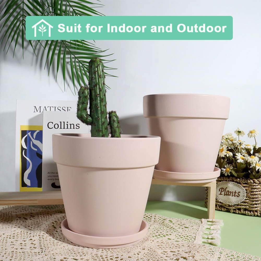 vensovo 8 Inch Clay Pot for Plant with Saucer - 2 Pack Large Terra Cotta Plant Pot with Drainage Hole, Clay Planters Pot