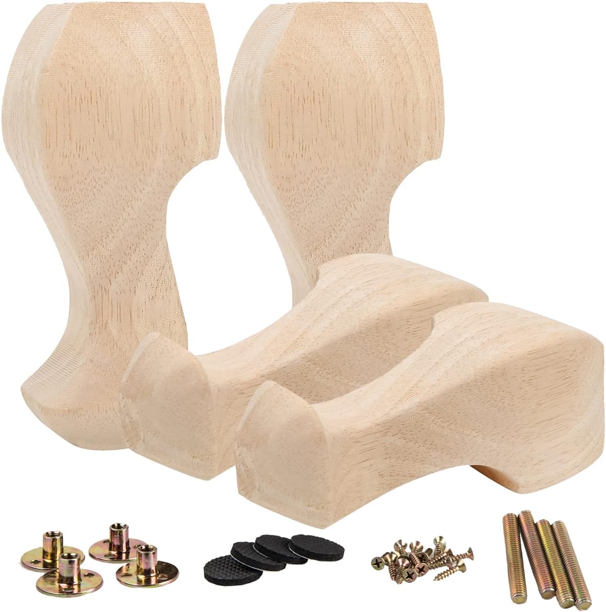 La Vane 6 inch / 15cm Wooden Furniture Legs, Set of 4 European Style Solid Wood Carving Furniture Replacement Feet Decoration for Sofa Cabinet Wardrobe Table Loveseat