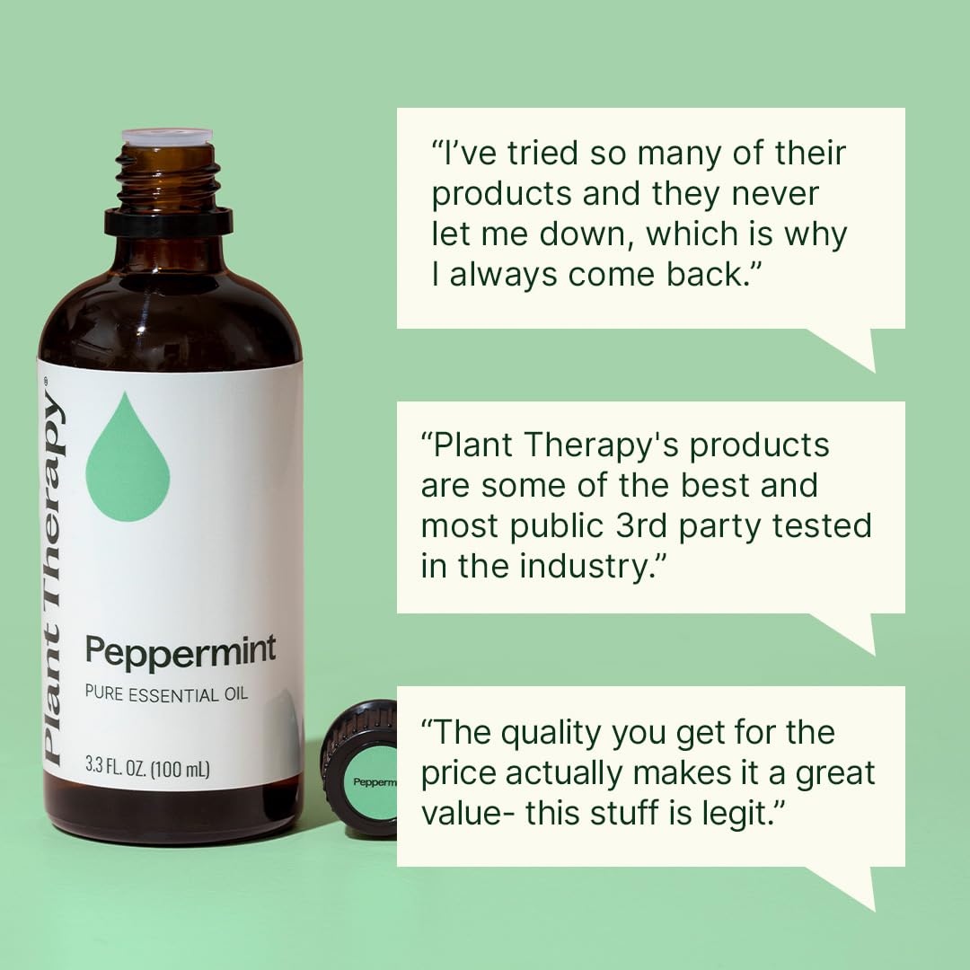 Plant Therapy Peppermint Essential Oil 100 mL (3.3 oz) | Peppermint Oil for Skin & Hair, Pure & Undiluted for Diffuser & Topical Use
