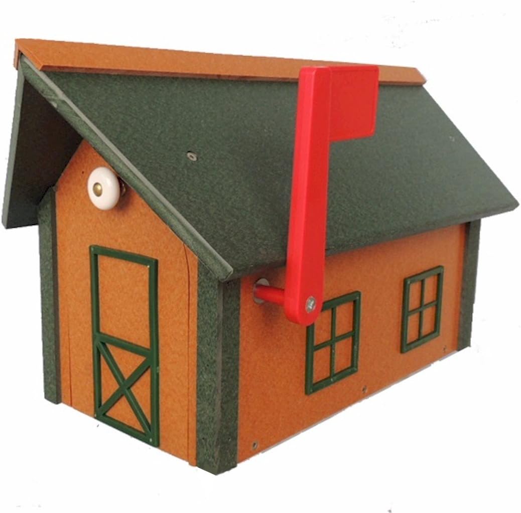 All-Poly Mailbox Cedar w/Green Trim and Green Roof Amish Made in USA