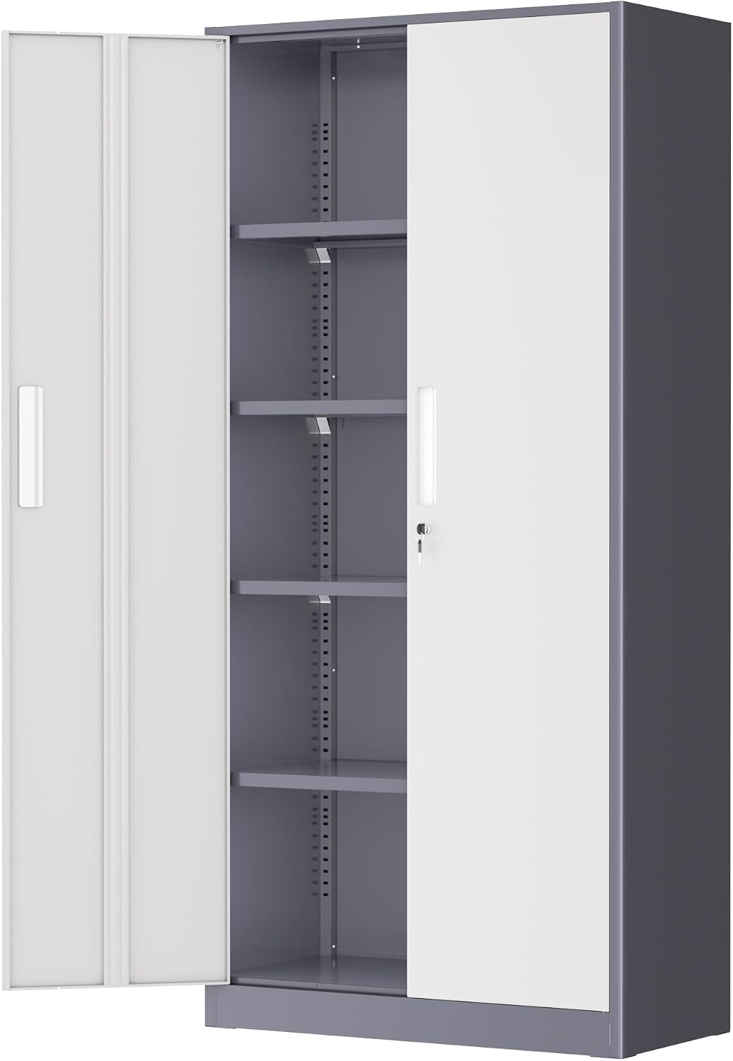 Greenvelly Steel SnapIt Storage Cabinet, 72" Locking Metal Garage Storage Cabinet with 4 Adjustable Shelves, 2 Doors and Lock for File, Office, Garage