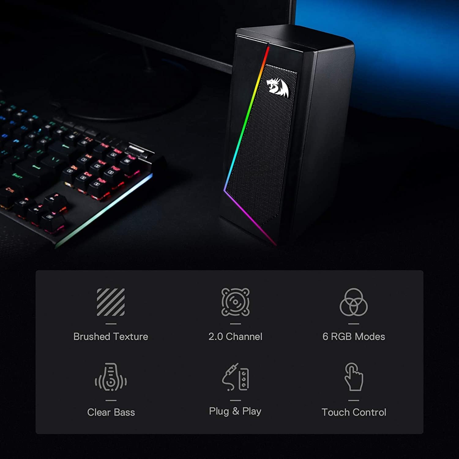 Redragon GS520 Wired 2.0 Channel Stereo Sound Desktop RGB Computer Speakers