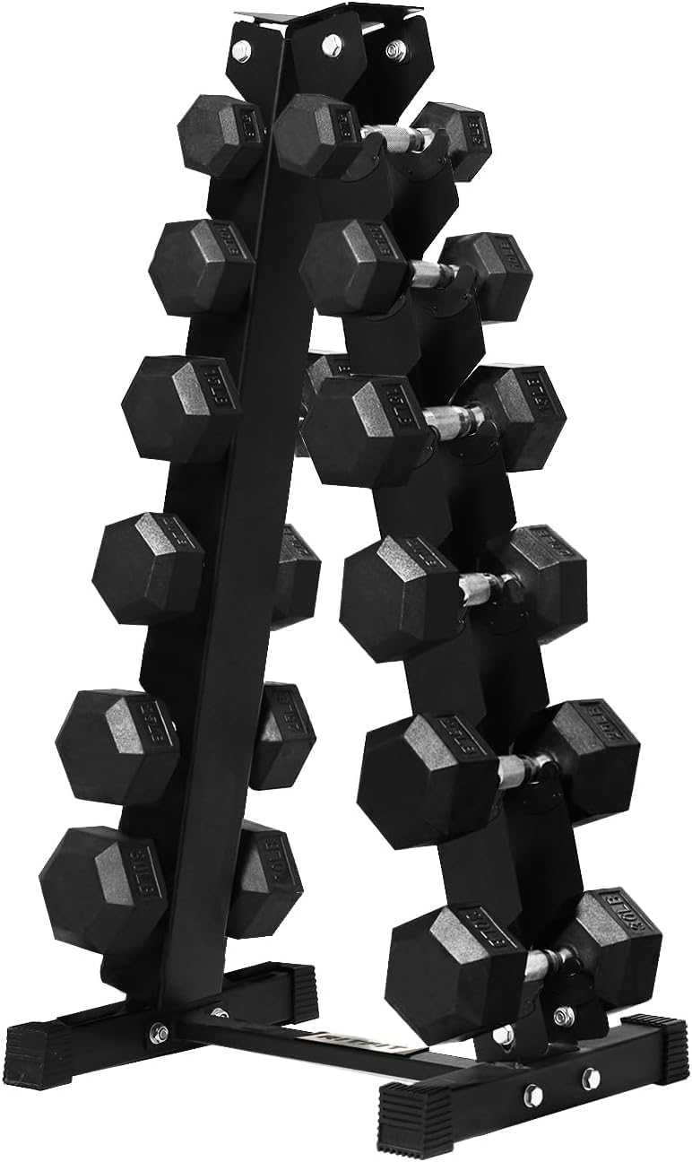 RitFit Rubber Coated Hex Dumbbell Weights Set for Home Gym | Cast Iron Core, Anti-Slip Knurled Chrome Handle, Hexagon Anti-Roll, Heavy-Duty Dumbbell Set for Strength Training