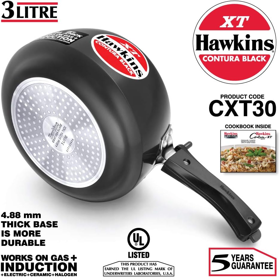 Hawkins Contura Hard Anodized Induction Compatible Extra Thick Base Pressure Cooker, Black, 5L