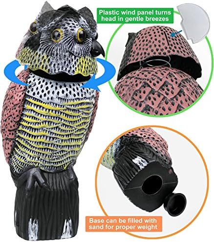 Owl Decoy to Scare Birds Away Scarecrow Fake Owl with Rotating Head, 16"
