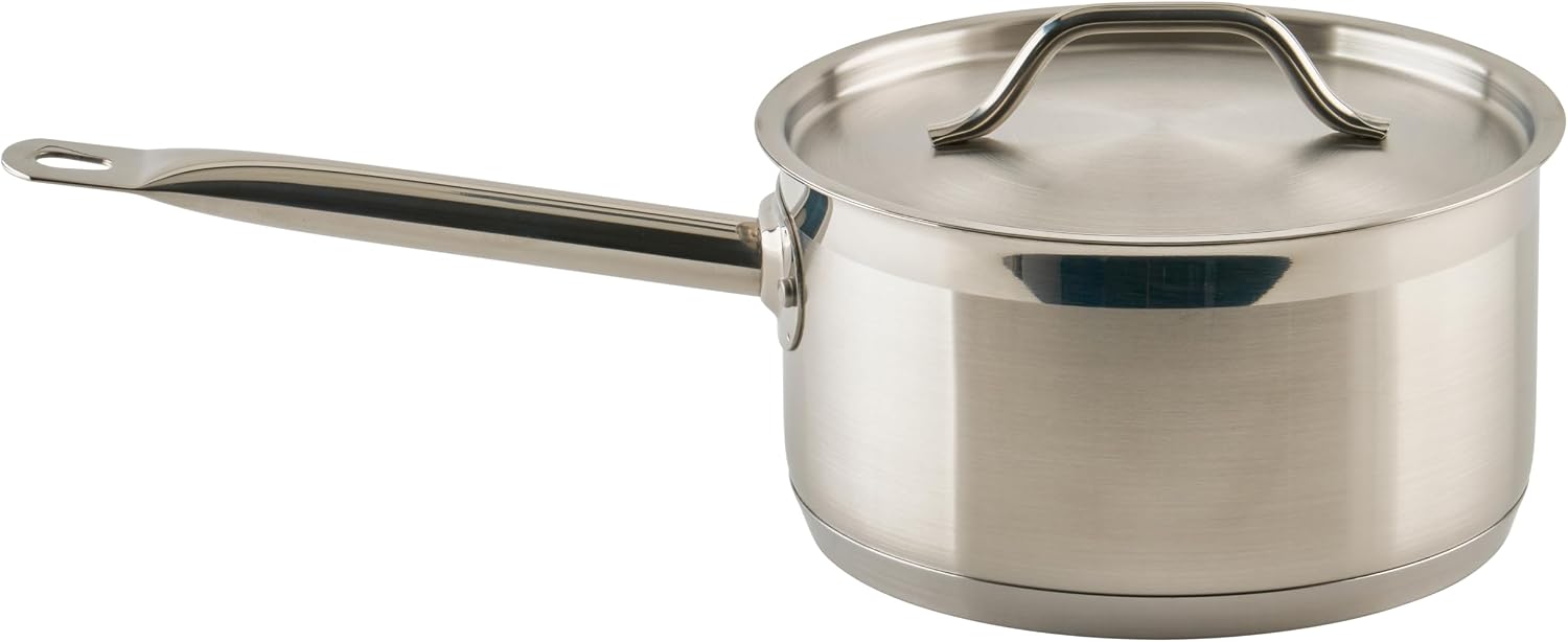Winco 4 1/2 qt Heavy-Duty 4.5 qt Stainless Steel Sauce Pan with Cover | Even heat distribution, Secure riveted handle, Great for Cooking, Food Preparation and Restaurant Kitchens