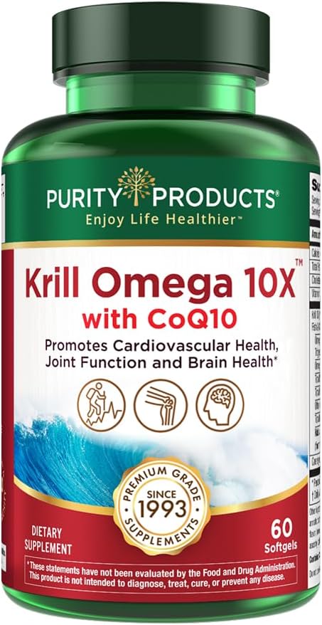 Krill Omega 10X more EPA & DHA with CoQ10 Super Formula from Purity Products. 60 SOFT GELS
