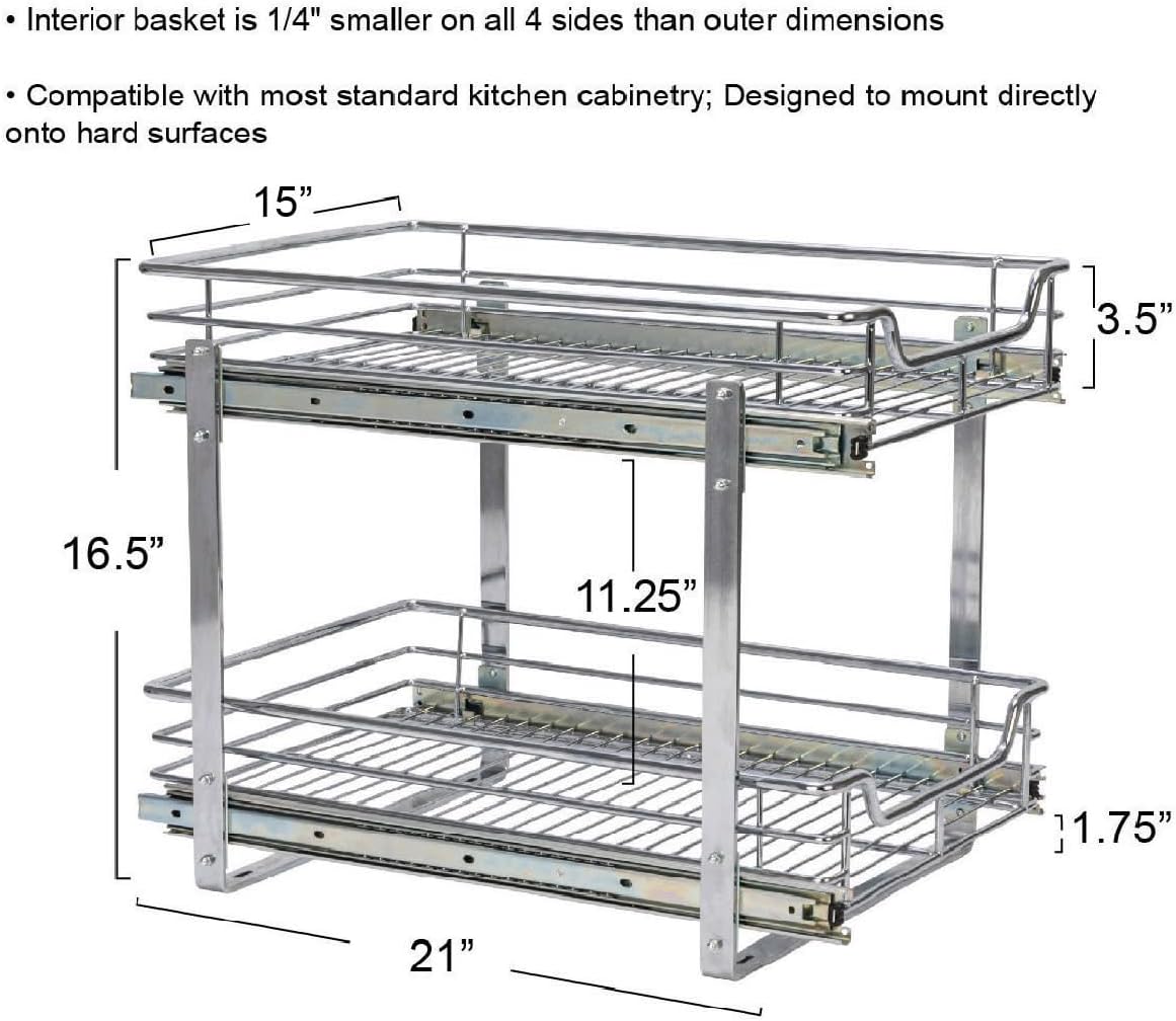 Household Essentials Glidez 2‑Tier Multipurpose Chrome‑Plated Steel Pull‑Out/Slide‑Out Under Cabinet Organizer, Chrome Finish