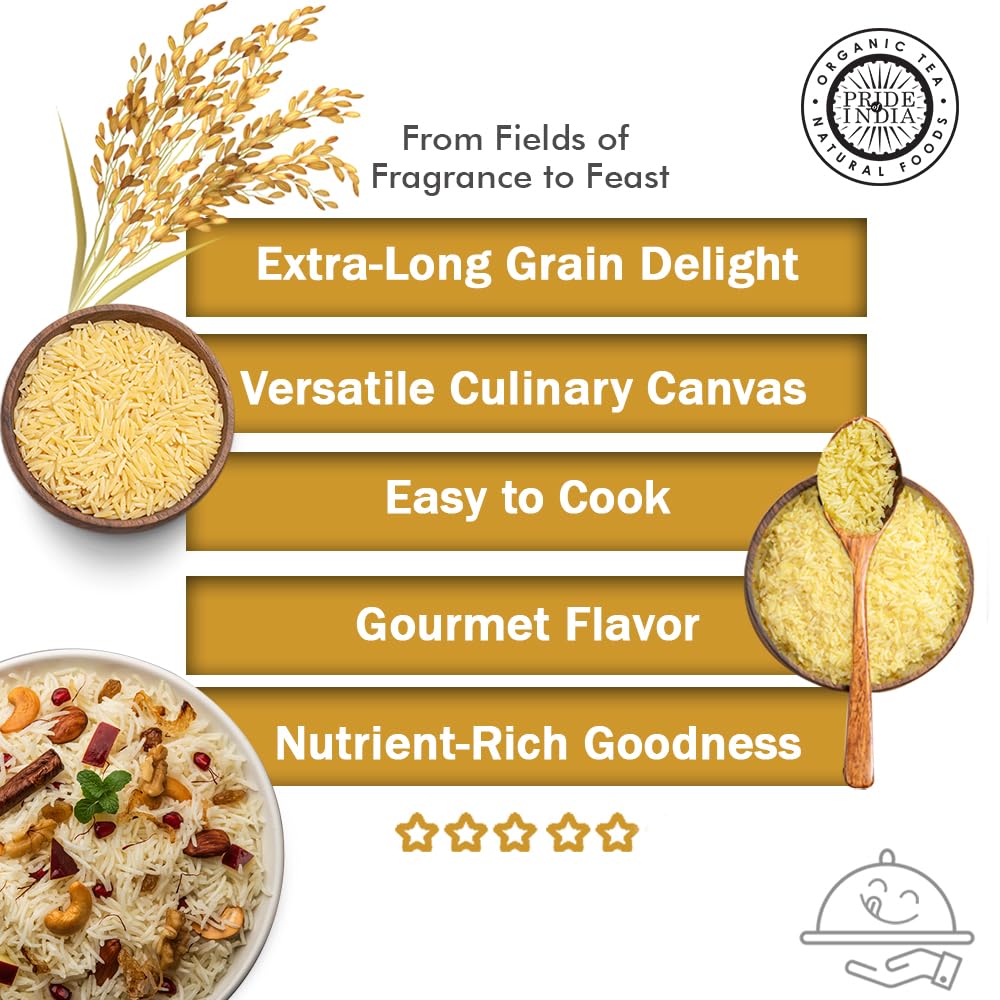 Pride Of India - Extra Long Indian Basmati Rice - Naturally Aged Aromatic Grain, 1.5 Pound Jar