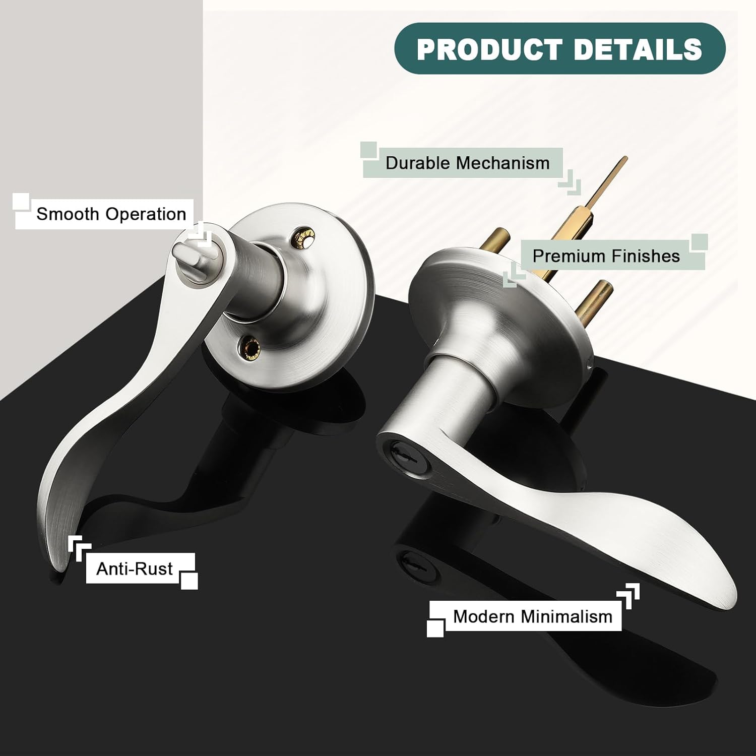 GOBEKOR 1 Pack Privacy Door Levers Brushed Nickel Lever Door Handles Interior for Bedroom and Bathroom Door Locks Wave Door Handles