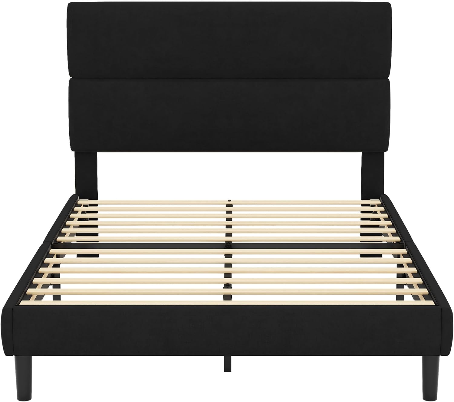 GRUSIGN Queen Size Platform Bed Frame with Velvet Headboard, Adjustable Height Wooden Slats Support, Upholstered Mattress Foundation, Fits Mattress or Mattress with Box Spring, Easy Assembly, Beige