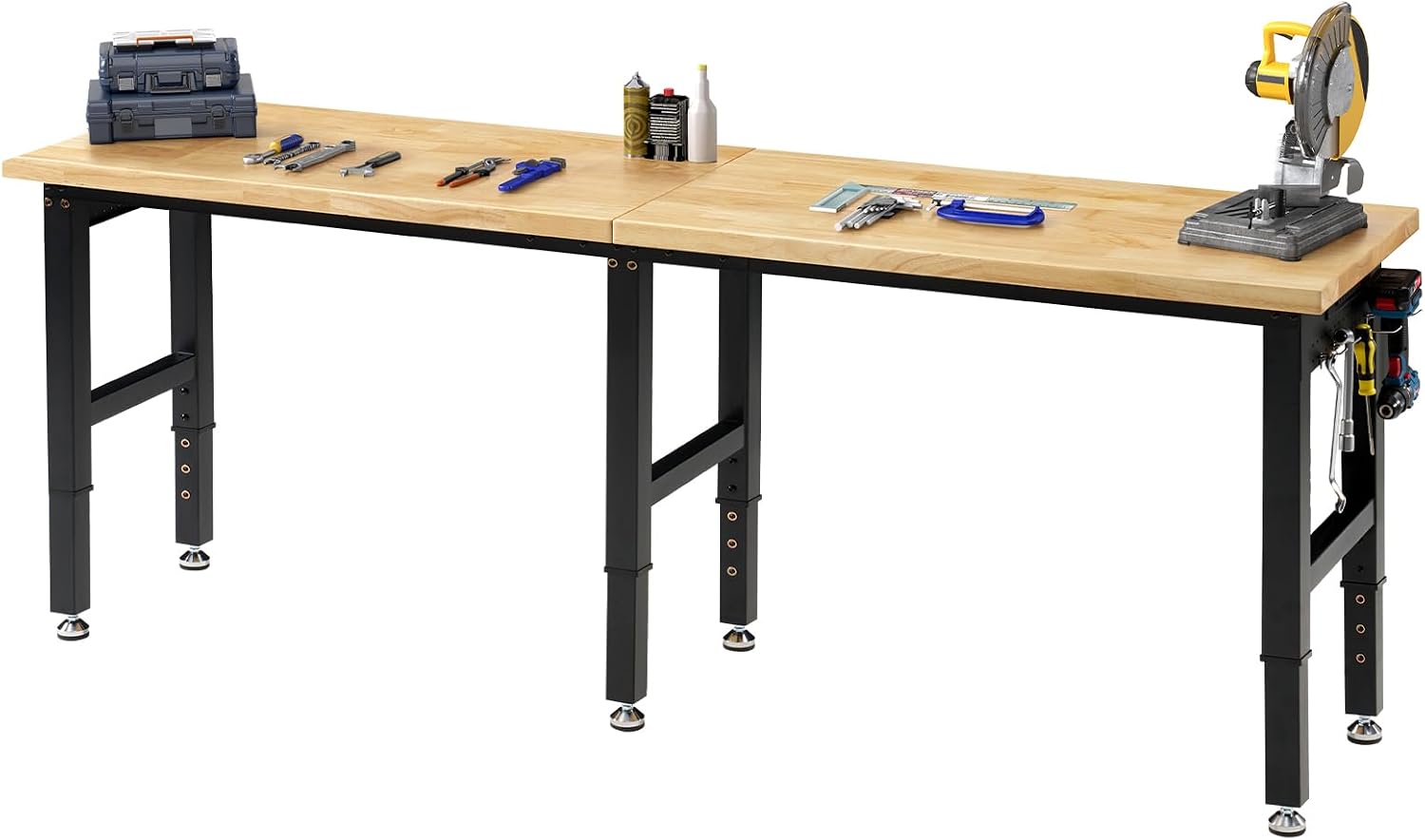 SPECRAFT Adjustable Black Heavy-Duty Workbench | 2000 Lbs Capacity, Rubber Wood Top, 4 AC Outlets and 2 USB Ports, for Garage, Workshop and Office