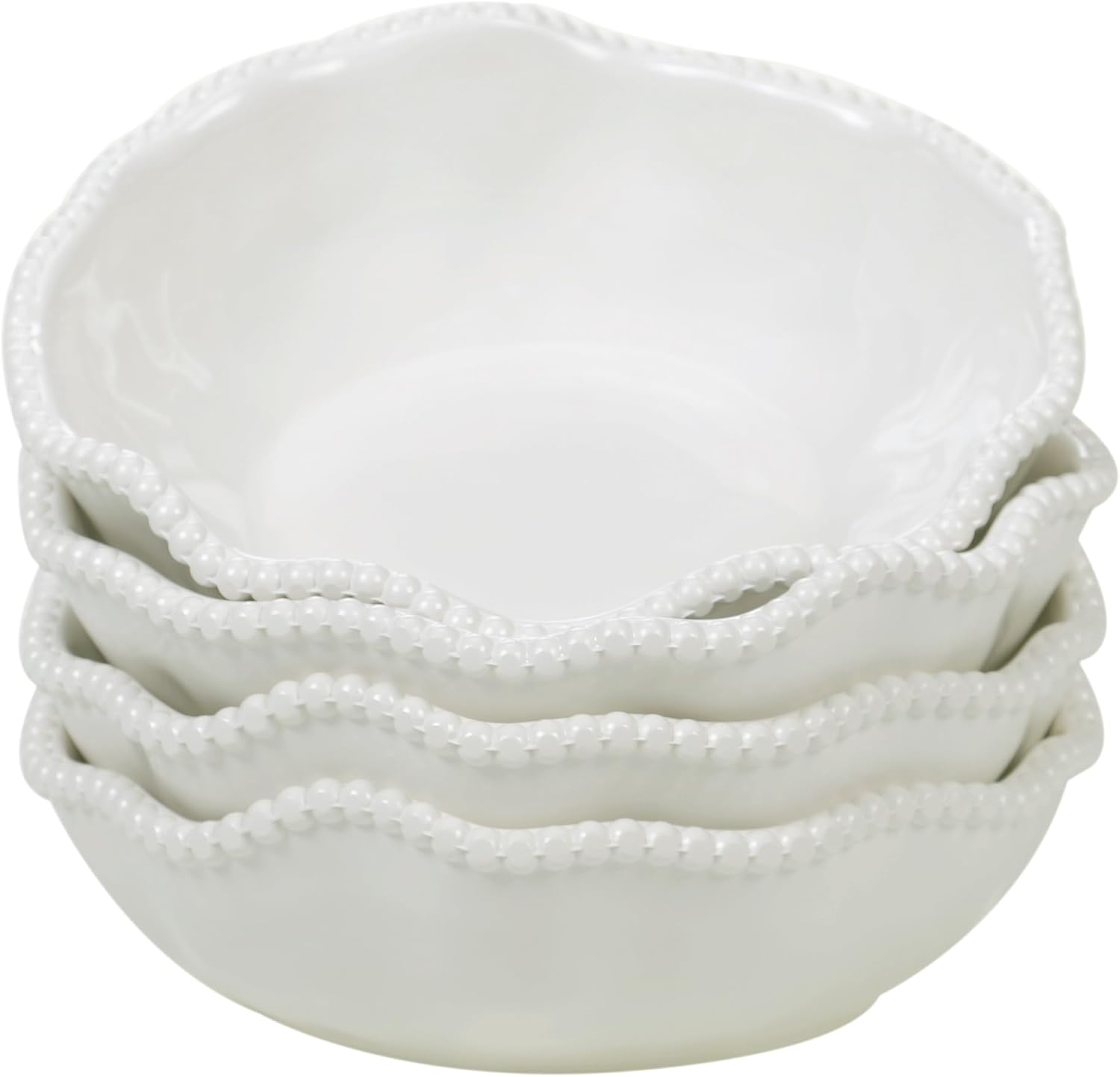 Perlette Off-White Beaded 12-Piece Dinnerware Set – Includes 4 Dinner Plates, 4 Salad Plates, 4 Bowls (7.5" x 2"