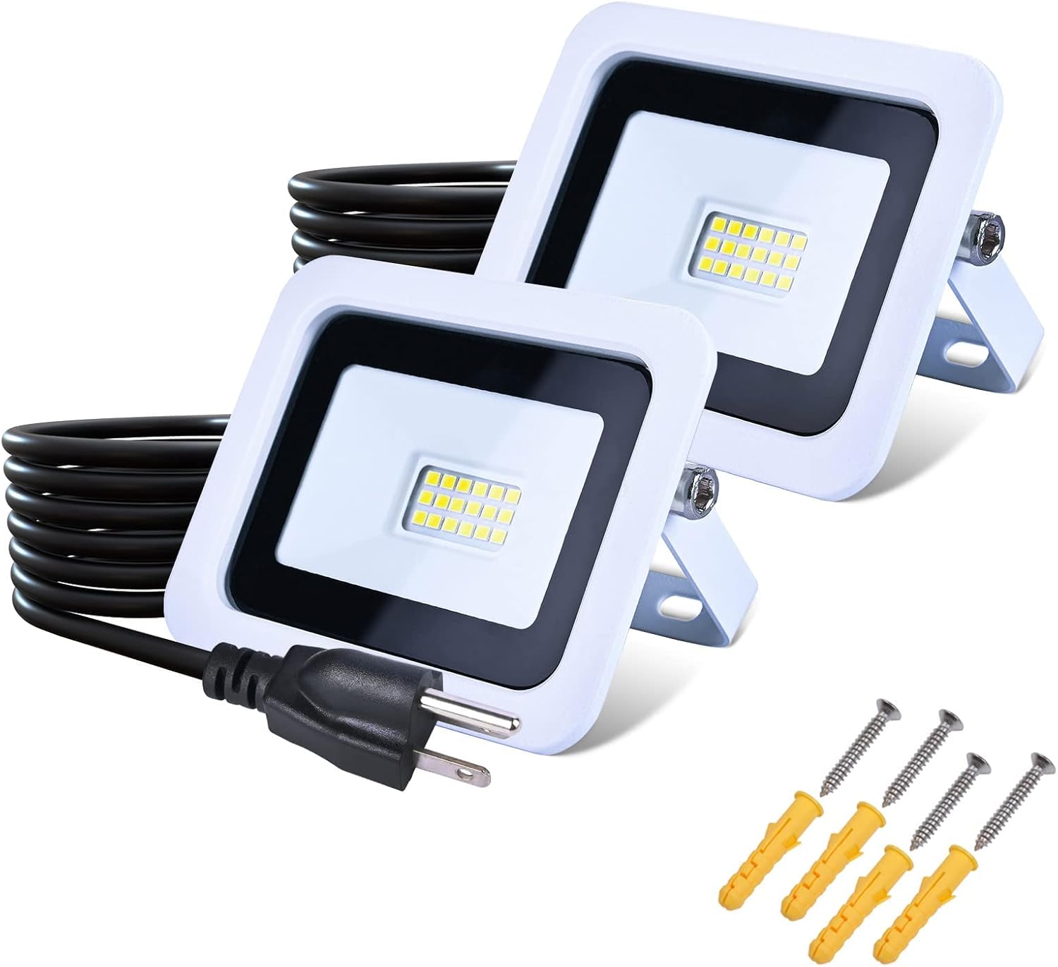 MIWAT 20W 2Pack LED Flood Light, White LED Work Light with Plug