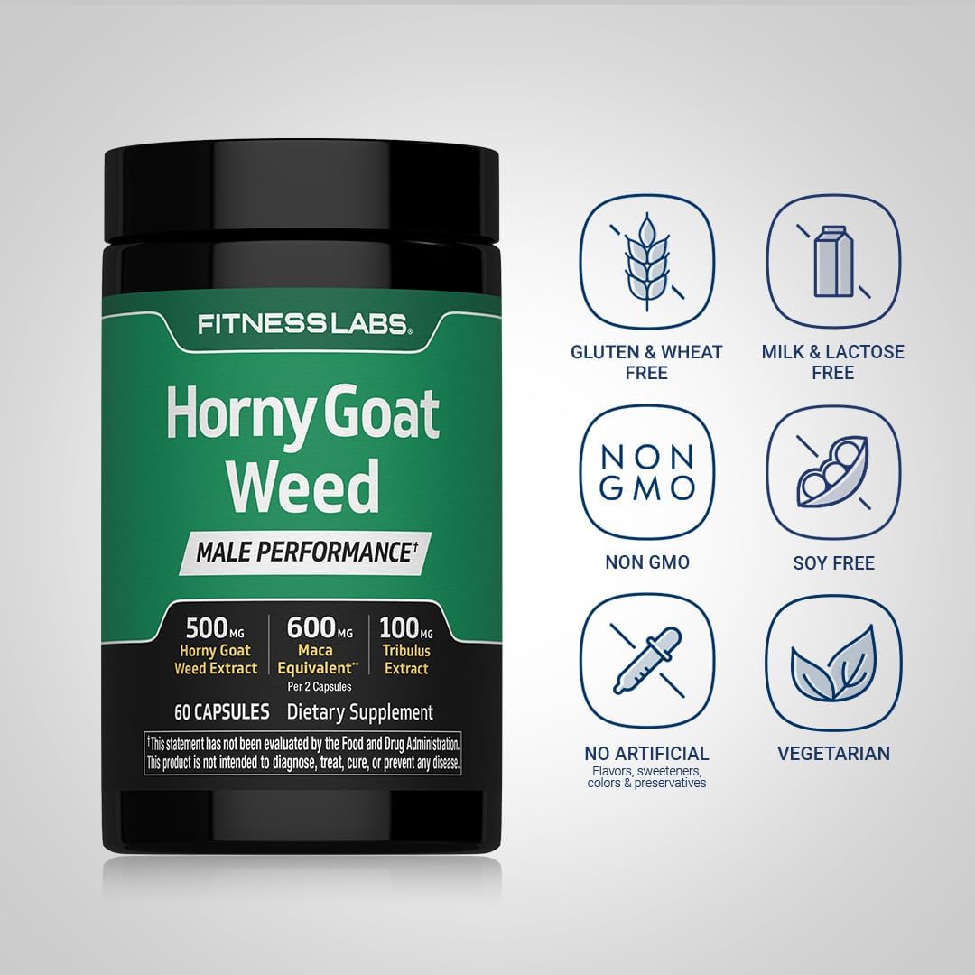 Piping Rock Fitness Labs Horny Goat Weed Complex | 500 mg | 60 Capsules | Vegetarian, Non-GMO Supplement