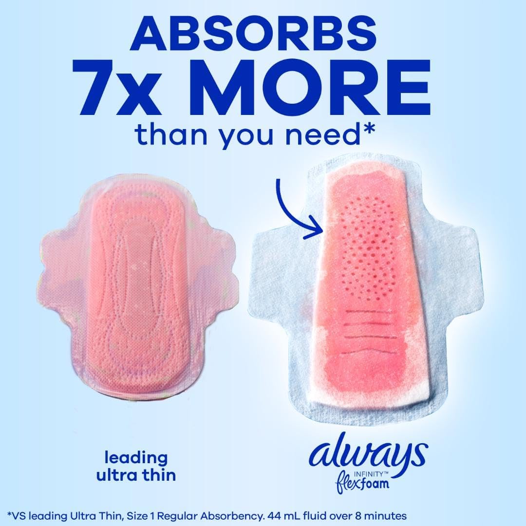 Always Infinity Feminine Pads for Women, Size 3, Extra Heavy Flow, with Wings, Unscented, 28 CT
