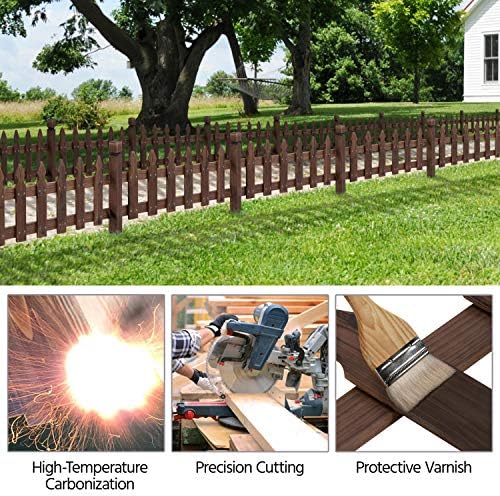 Topeakmart 177.5in Picket Fence for Garden, Wooden Fence Panels,Dark Brown