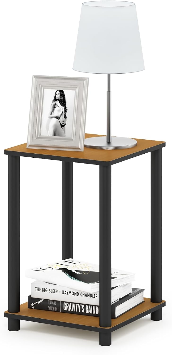 Furinno Turn-N-Tube End Table Corner Shelves, Set of 2, Dark Cherry/Black | Stackable Modern End Table with Open Shelf, Night Stand, Bedside Table, for Living Room, Bedroom