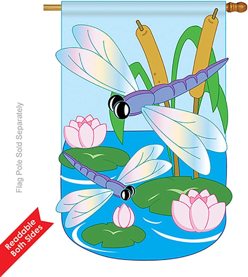 Two Group - Dragonfly Garden Friends - Everyday Bugs & Frogs Applique Decorative Vertical House Flag 28" x 44"