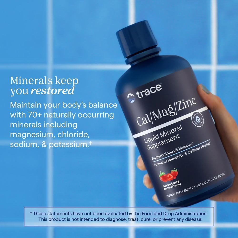 Trace Minerals Liquid Cal Mag Zinc with Vitamin D3, 16 fl oz, Pina Colada | Ionic trace minerals for absorption, Bone, muscle, and connective tissue health, 1-2 tbsp daily, Refrigerate after opening