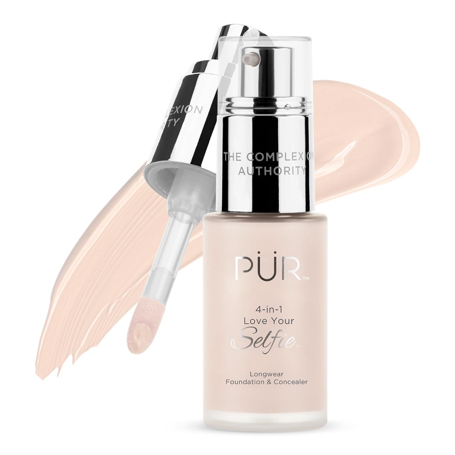 PÜR MINERALS 4-in-1 Love Your Selfie Foundation & Concealer - Longwear Medium-to-Full Coverage Liquid Makeup Foundation with Hydrating Blend for Refined-Looking, Natural Beauty Glow & Skin Texture